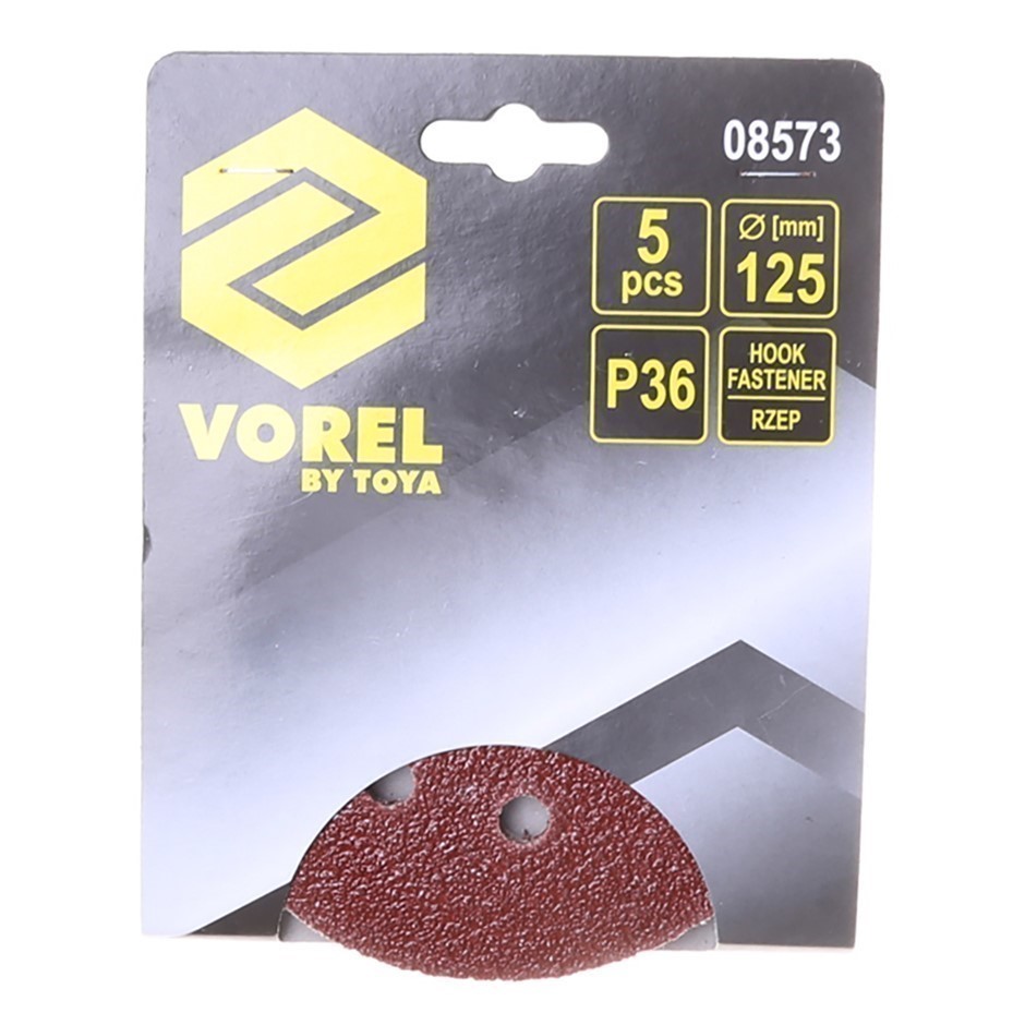 20 Packs of 5 VOREL 125mm Sanding Discs, Hook Type, Grit P36.