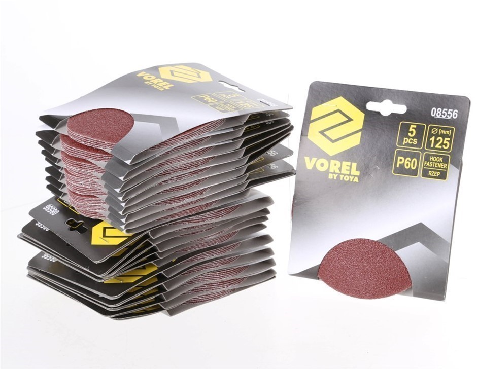 20 Packs of 5 VOREL Sanding Discs 125mm, Grit  P60, Hook Fastener.
