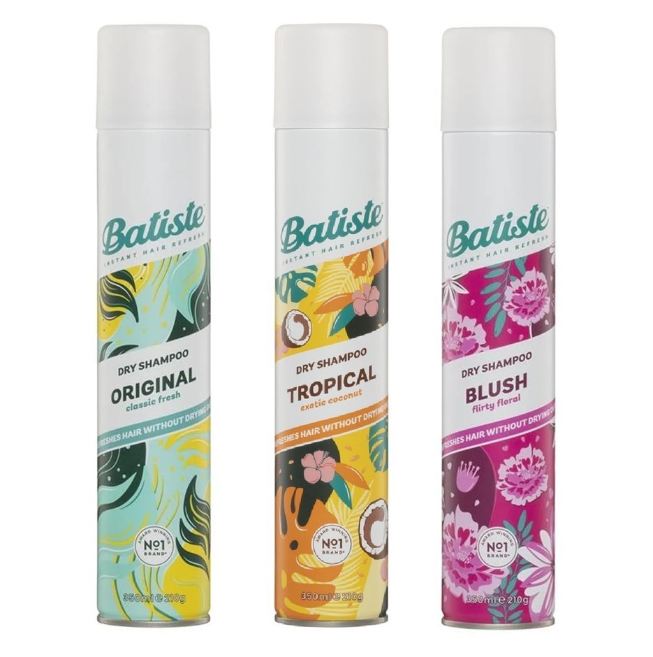 3 x BATISTE Dry Shampoo, 350mL/210g, Incl: Original, Tropical & Blush.