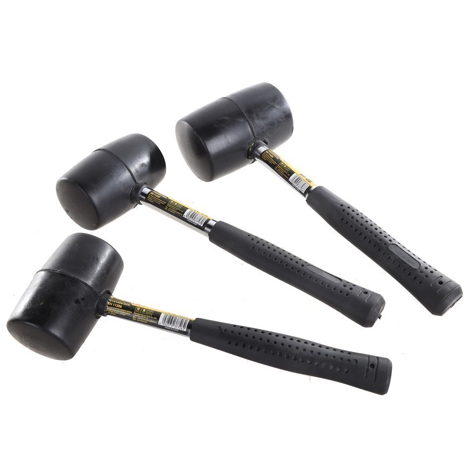 3 x SENSH Rubber Mallets 12oz, 16oz & 24oz with Rubber Grip Steel Handles.