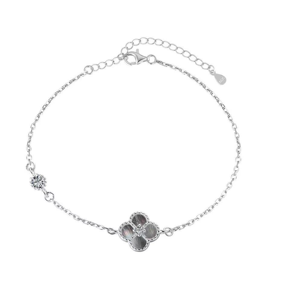 Four Leaf Clover Simulated Diamonds 925 Silver Tennis Bracelet
