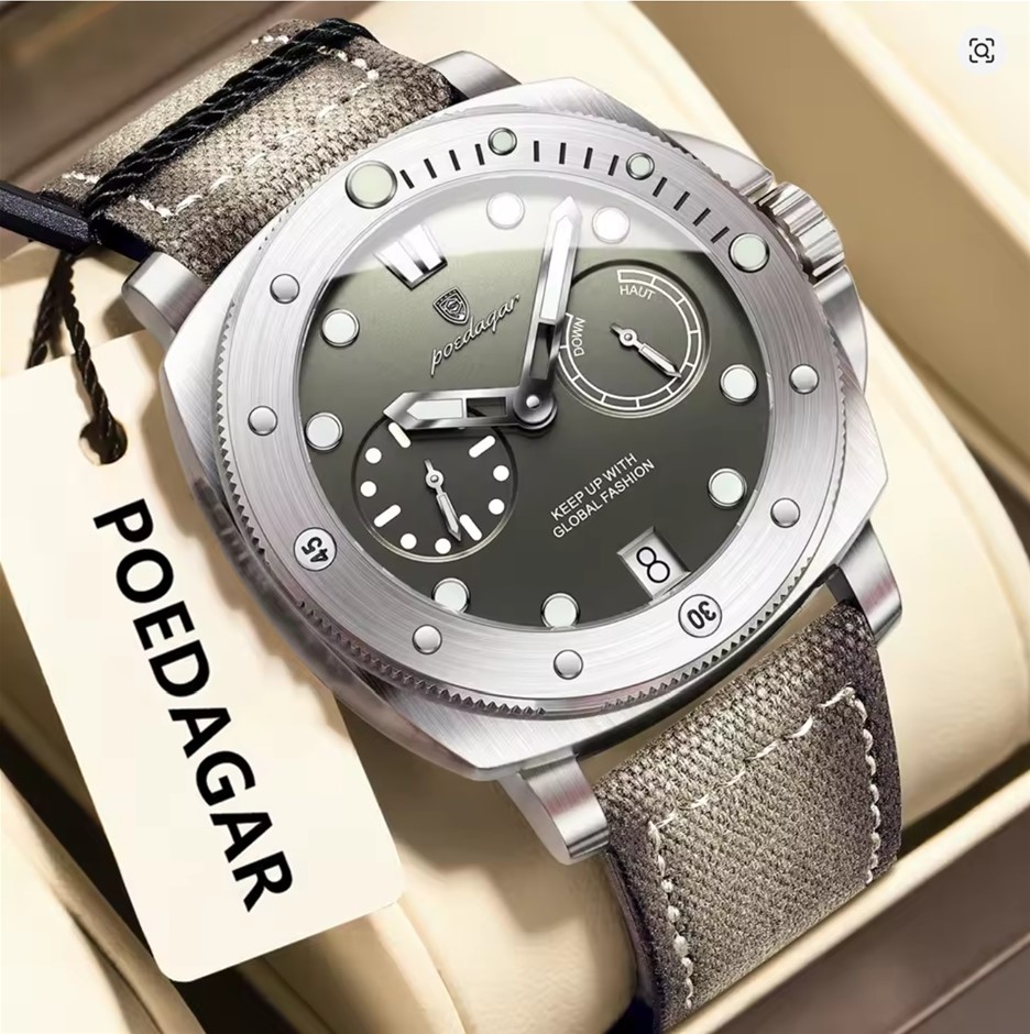 Silver Gray POEDAGAR Men's Sports Military SS Quartz Watch
