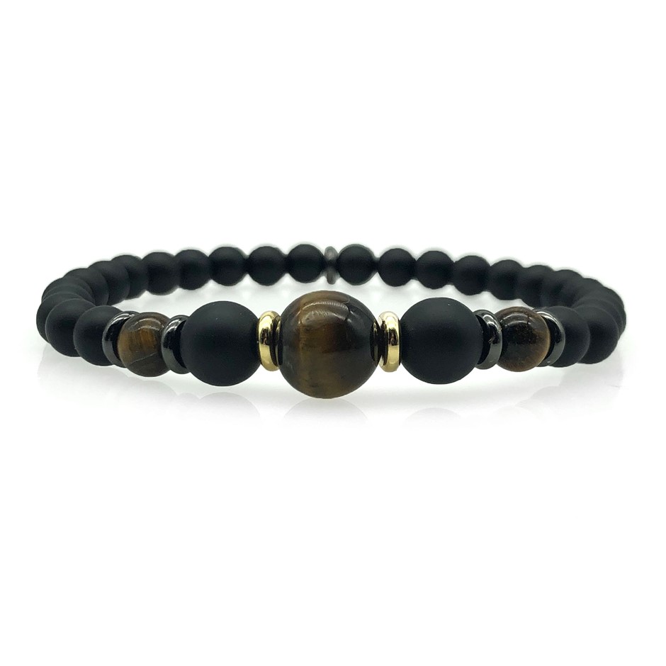 Men's Strength Black Stone & Tiger Eye Beaded Bracelet