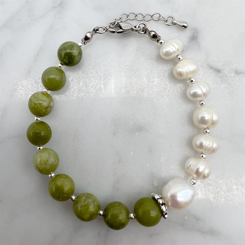 & Baroque Pearls with Peridot Real Platinum Plated Bracelet