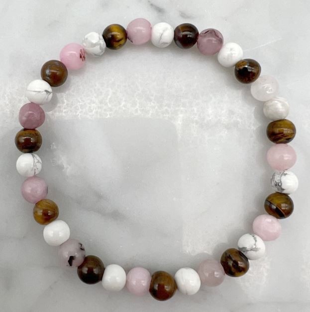 6mm Cherry Blossom Jasper, Howlite & Tiger Eye Stretch Beaded Bracelet