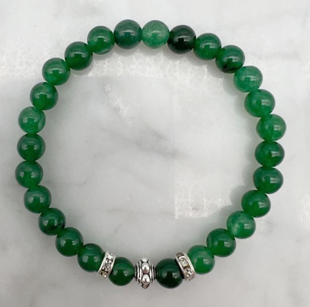 6mm Green Aventurine & Rhinestone Stretch Beaded Bracelet