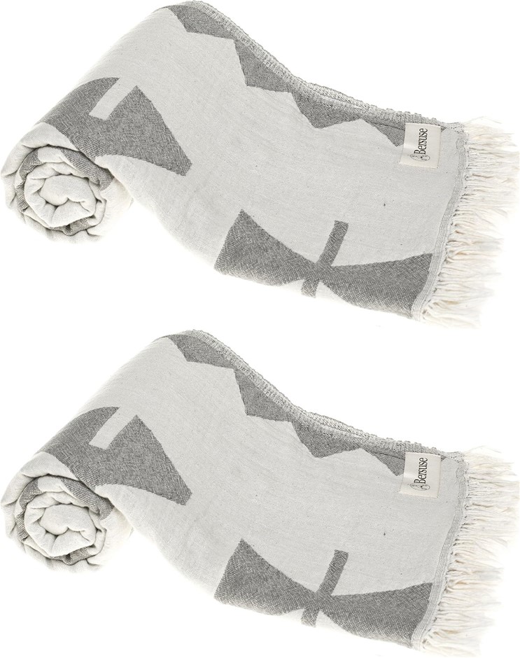 2 x BERUSE 100% Cotton Palenque Dual-Layer Handloom Turkish Towel , 99 × 18