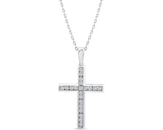 9K WHITE GOLD 0.50ct F VS LAB DIAMOND CROSS NECKLACE 40-45cm