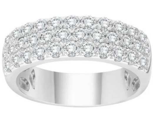 9K WHITE GOLD 1.00ct F VS LAB DIAMOND 3 ROW PAVE RING