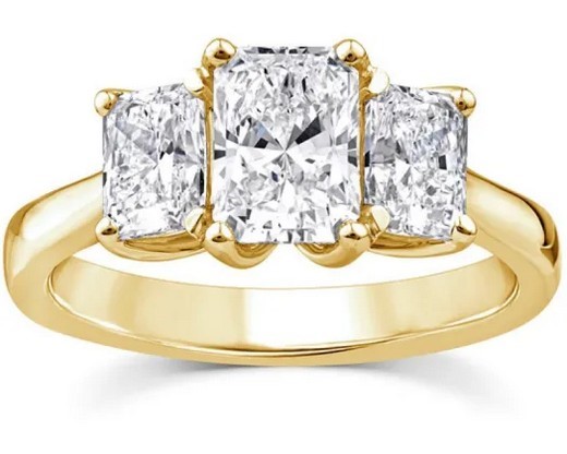 9K YELLOW GOLD 2.00ct F VS LAB DIAMOND RADIANT TRILOGY RING