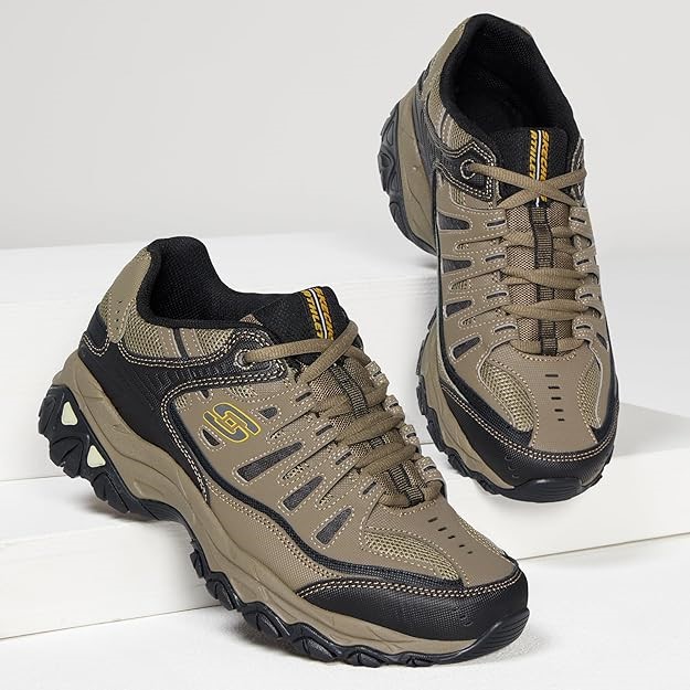 SKECHERS Sport Men's Afterburn Memory Foam Lace-Up Sneaker, Pebble/Black/Pe