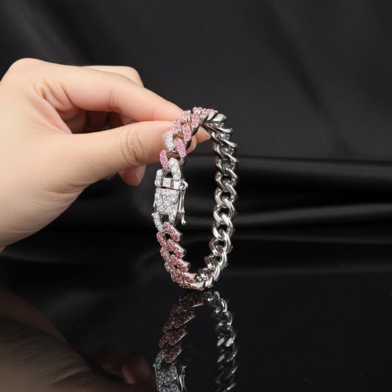 18k White Gold Filled Pink & White Bracelet stamped(18K)-19.5cm