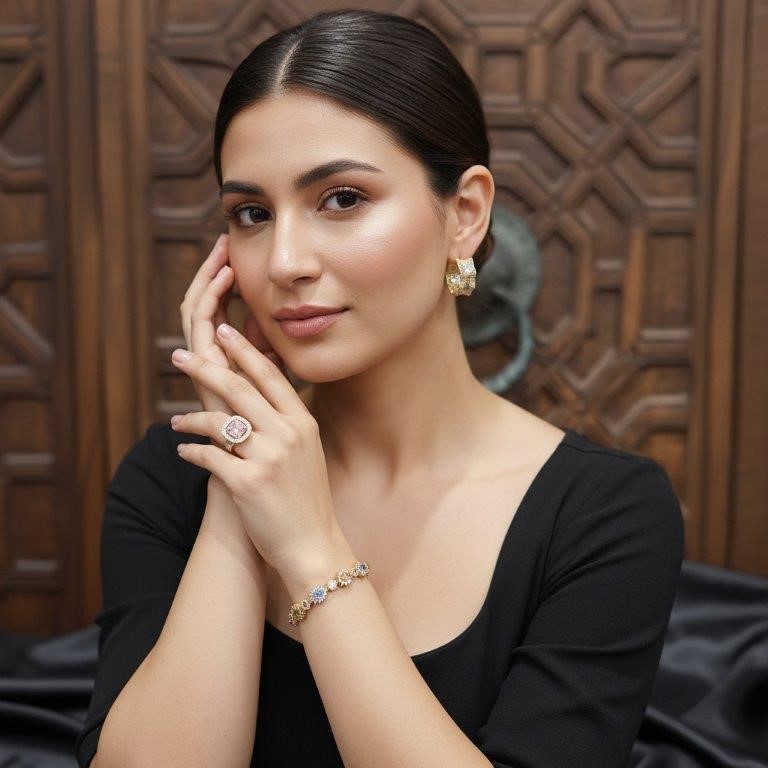 3pcs x 18KGF/Italy Stamped Yellow Gold Filled Bracelet & Ring & Earring