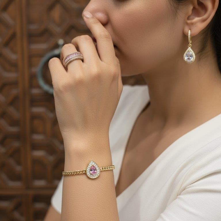 3pcs x 18KGF/Italy Stamped Yellow Gold Filled Bracelet & Ring & Earring