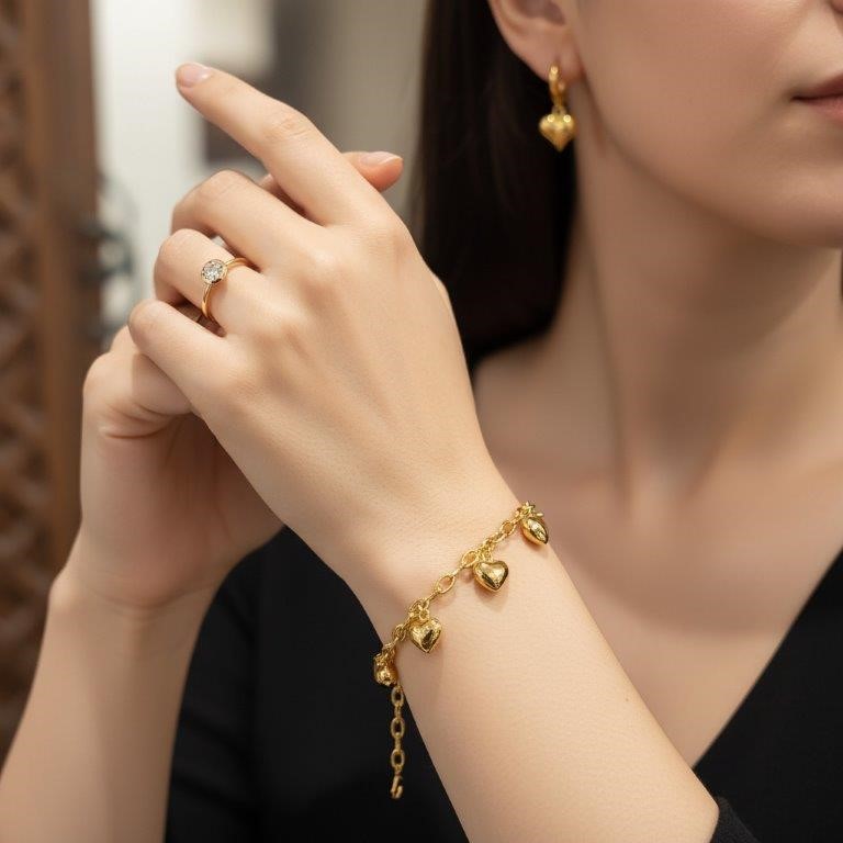 3pcs x 18KGF/Italy Stamped Yellow Gold Filled Bracelet & Ring & Earring