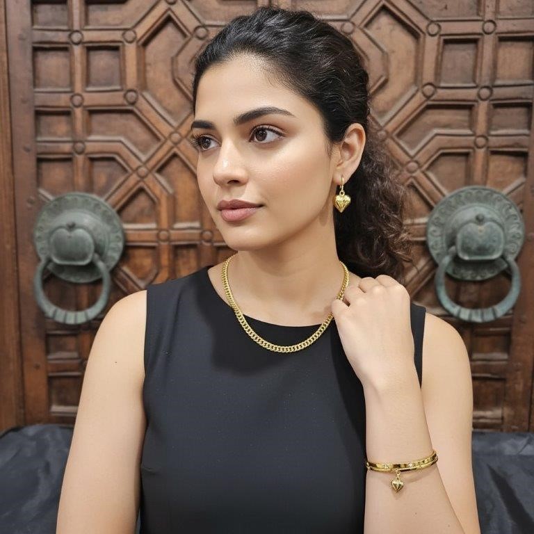 3pcs x 18KGF/Italy Stamped Yellow Gold Filled Chain & Bangle & Earring