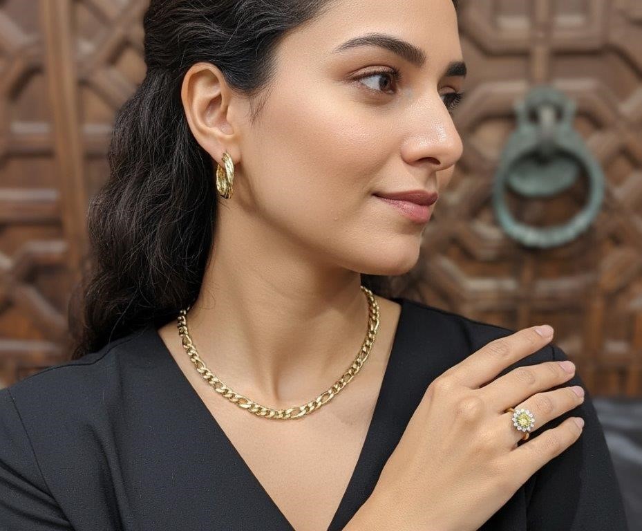 3pcs x 18KGF/Italy Stamped  Yellow Gold Filled  Chain & Ring & Earring