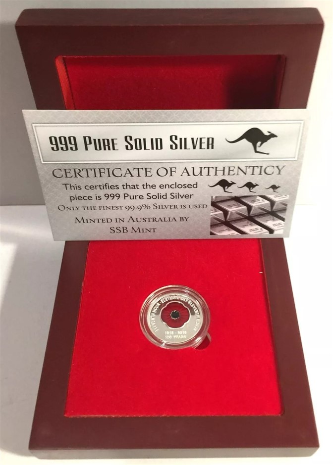 2018 "100 Years Of Armistice" Red Poppy 1/10th OZ .999 Pure Silver Coin, D/