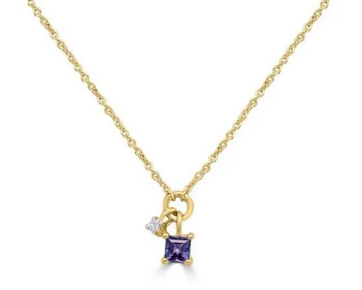 9K YELLOW GOLD 0.01ct HI SI DIAMOND IOLITE NECKLACE 40-45cm