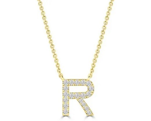 9K YELLOW GOLD 'R' 0.09 HI I1 DIAMOND NECKLACE 40+5cm