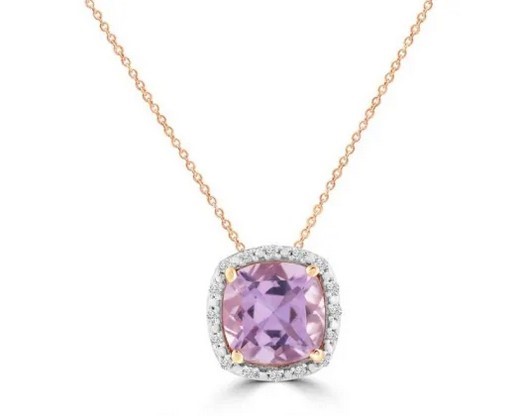 9K ROSE GOLD 0.05CT HI I1 DIAMOND PNK AMYST NECKLACE 45