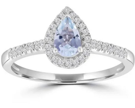 9K WH GLD 0.15CT HI I1 DIAMOND AQUAMARINE RING