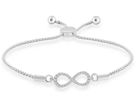 9K WHITE GOLD 0.10CT HI I1 DIAMOND BOLO BRACELET 15-28cm