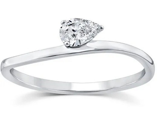 9K WHITE GOLD 0.20ct F VS LAB DIAMOND PEAR OFFSET RING