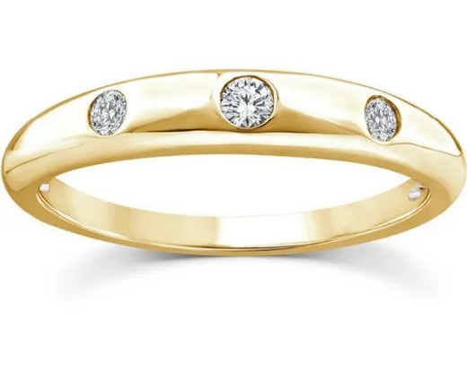 9K YELLOW GOLD 0.10ct F VS LAB DIAMOND 3 STONE RING