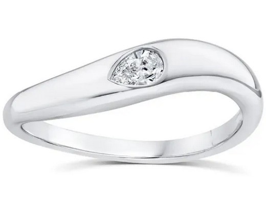 9K WHITE GOLD 0.12ct F VS LAB DIAMOND PEAR WAVE RING