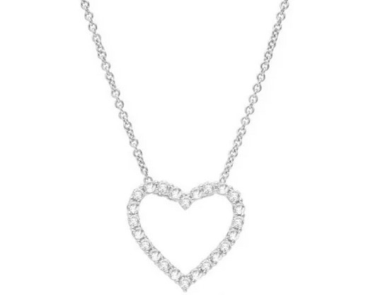 9K WHITE GOLD 0.25ct F VS LAB DIAMOND OPEN HEART NECKLACE 40+5cm