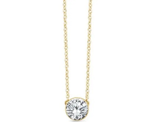 9K YELLOW GOLD 0.50ct F VS LAB DIAMOND BEZEL NECKLACE 40-45cm