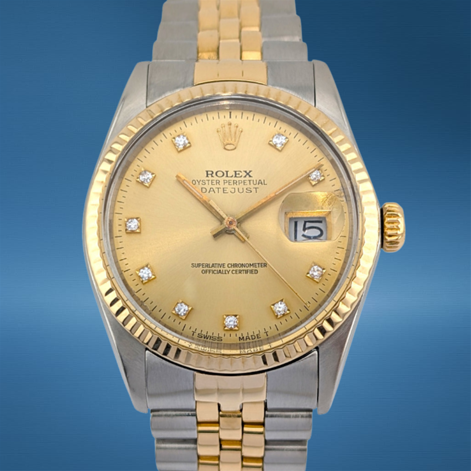Rolex 16013 Datejust 36 Champagne Diamond Dial 36mm 1988 R-Serial WxO