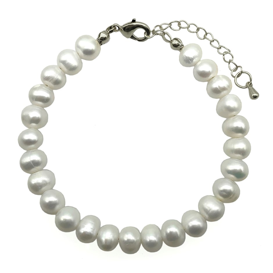 7-8mm Potato Shape Pearl with Real Platinum Plated Bracelet