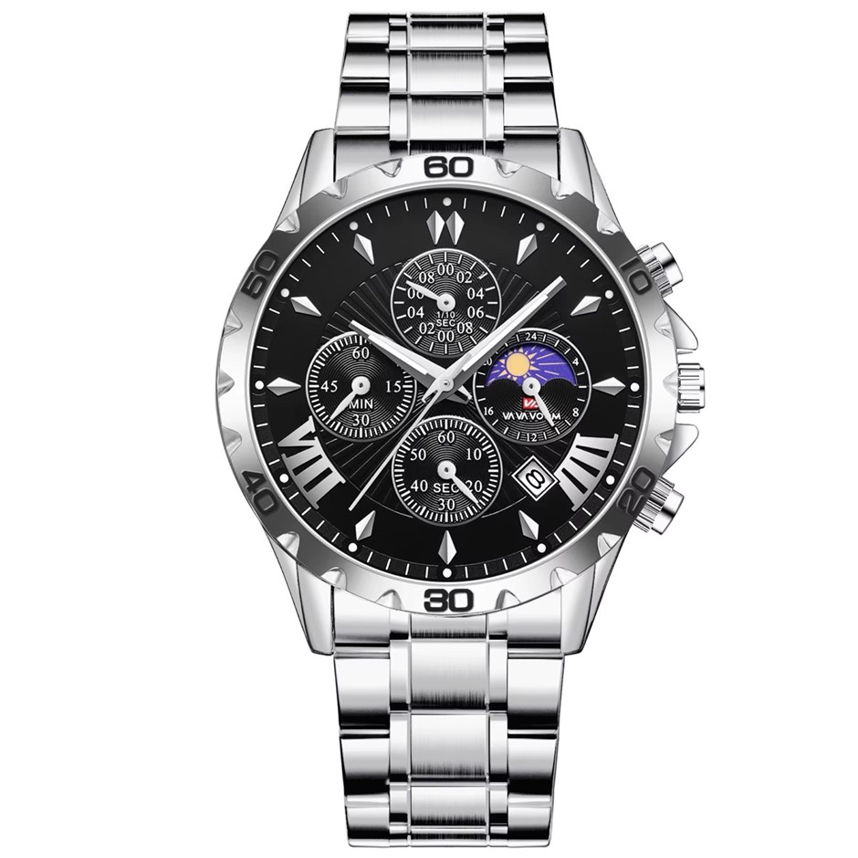Luxury Multifunctional Water Resistant Watch for Men, Silver