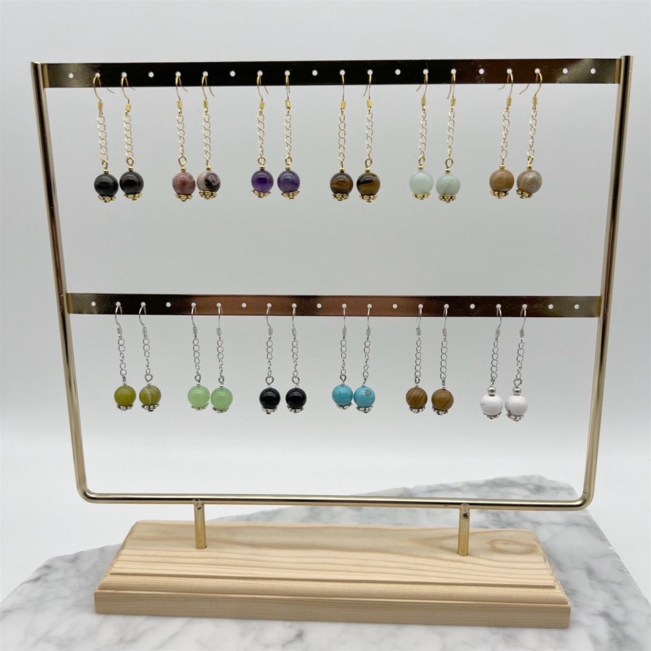 12 Pairs Gemstone Dangling Chain Drop Earrings