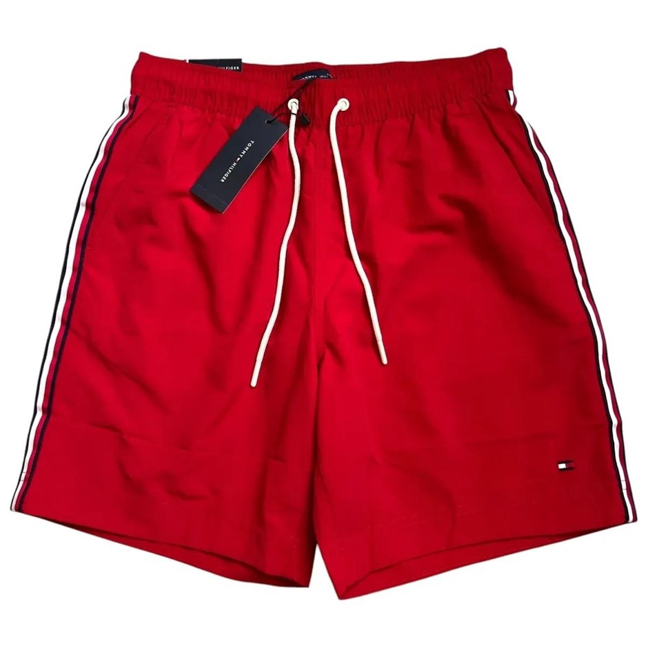 TOMMY HILFIGER Men's 7" Swim Trunks, Size XXL, 100% Nylon, Primary Red (XLG