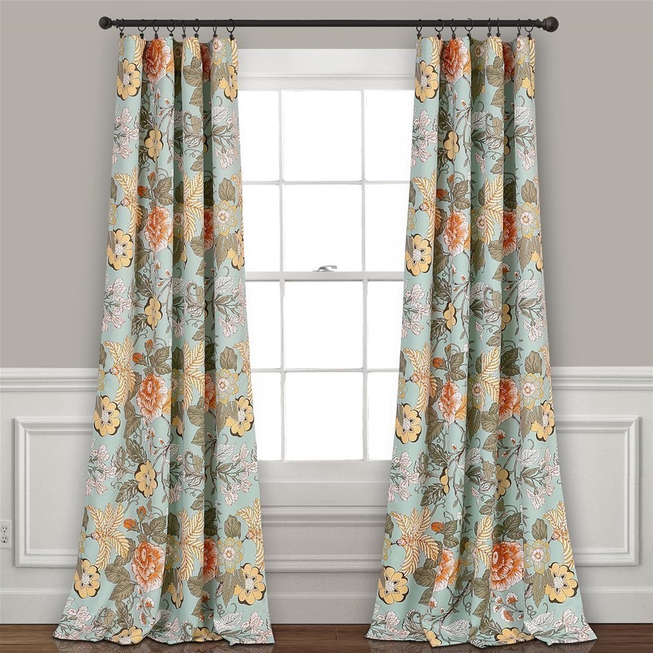 LUSH DECOR Sydney Curtains | Floral Garden Room Darkening Window Panel Set