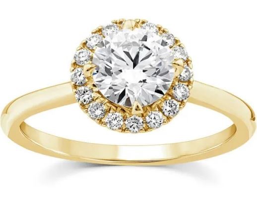 9K YELLOW GOLD 1.15ct F VS LAB DIAMOND RND HALO RING