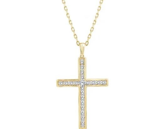 9K YELLOW GOLD 1.00ct F VS LAB DIAMOND CROSS NECKLACE 40-45cm
