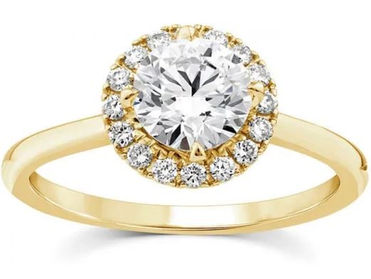 9K YELLOW GOLD 1.15ct F VS LAB DIAMOND RND HALO RING