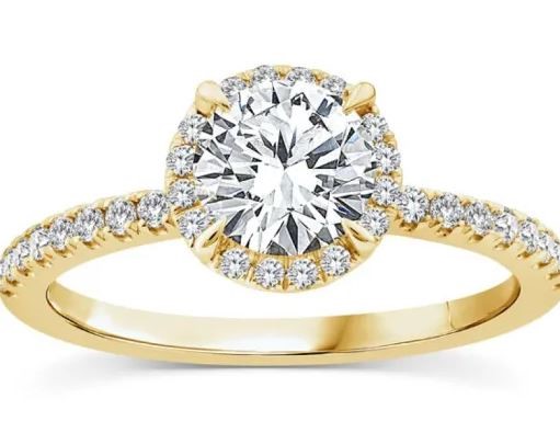9K YELLOW GOLD 1.25ct F VS LAB DIAMOND RND HALO RING