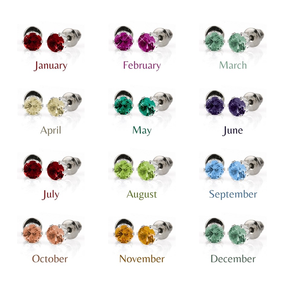 BULK PACK - 12 x Pairs of Birthstone Coloured 5mm Earrings-Great Gift!