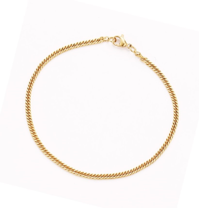 Classic Stainless Steel 3mm Curb Chain Bracelet - 9 Inches (Yellow)