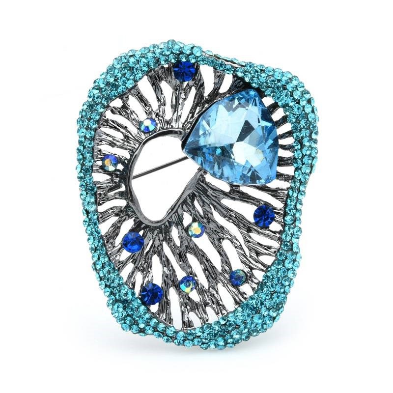 Designer Simulated Diamond Blue Geometry Brooch Pin