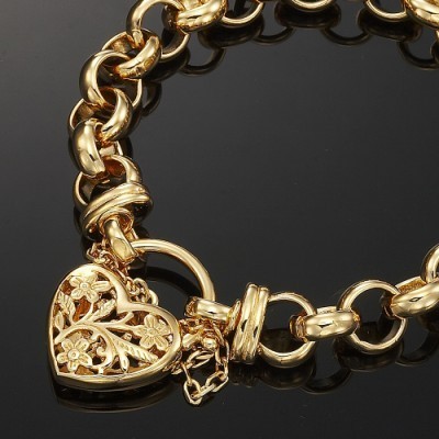 18ct Heavy Yellow Gold Plated Belcher Bracelet a Filigree Locket - Demo