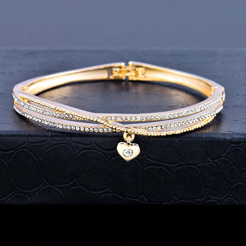 Stunning Triple Woven Crystal Love Bangle - Yellow