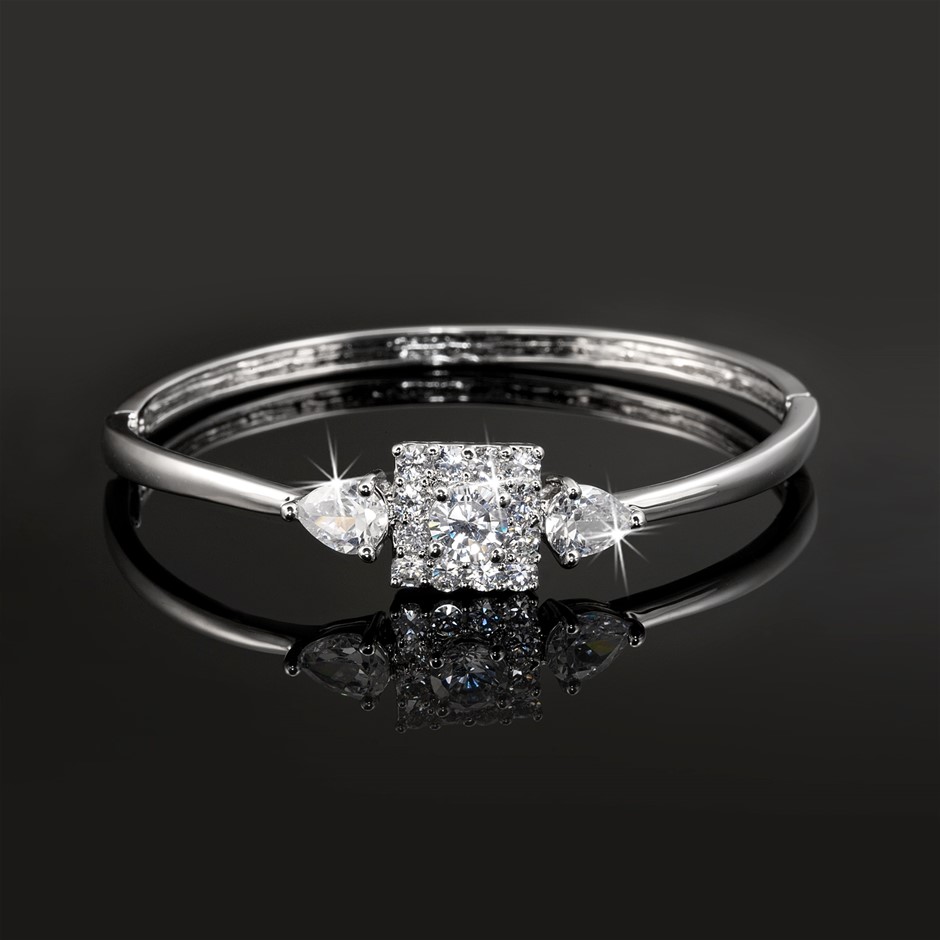 925 Sterling Silver Plated Bangle Featuring 15 Crystals by Swarovski®