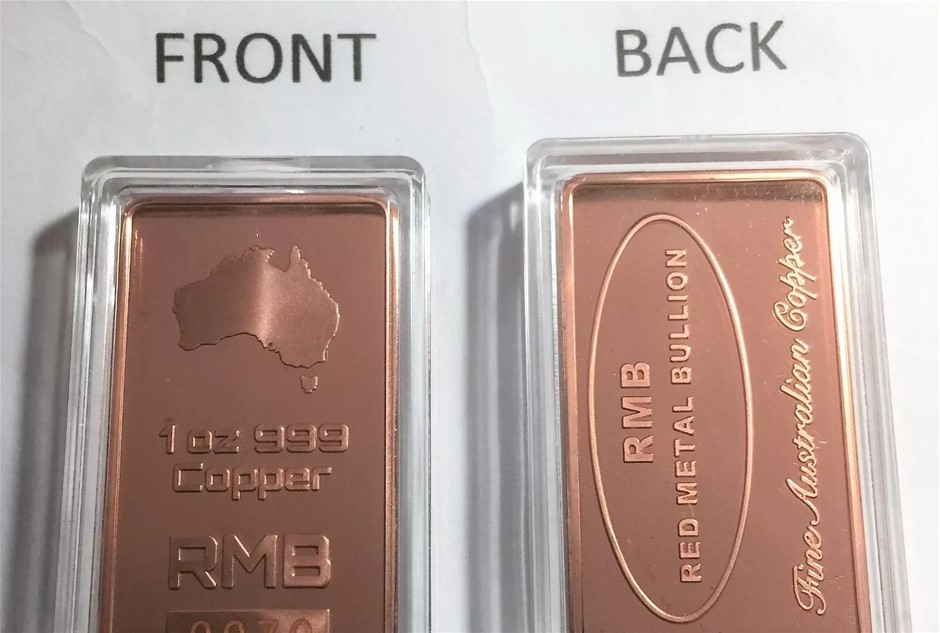 1 OZ 999 Fine Australian Pure Copper "Red Metal Bullion" Ingot