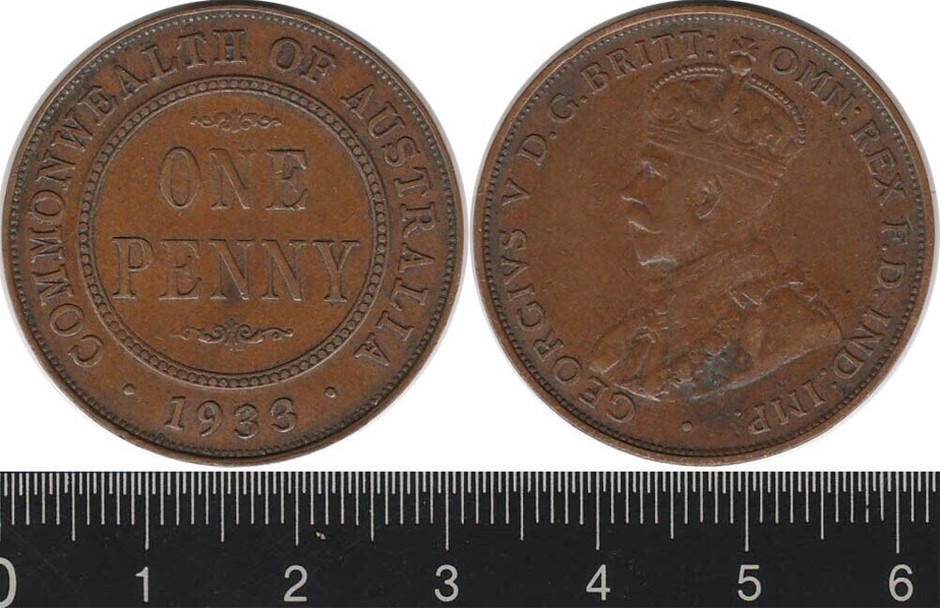 Australia: 1933/2 One Penny KGV overdate 1d, full centre diamond VF